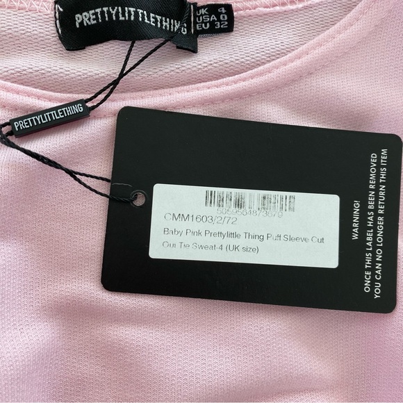 NWT PrettyLittleThing Baby Pink Puff Sleeve Cut Out Tie Sweatshirt Mini Dress 0 - Picture 6 of 12